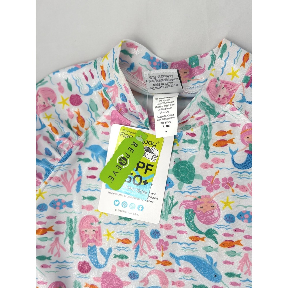 Flap Happy Girls 7 Mermaid Rash Guard One Piece Swimsuit Set UPF 50 NWT - Picture 6 of 9